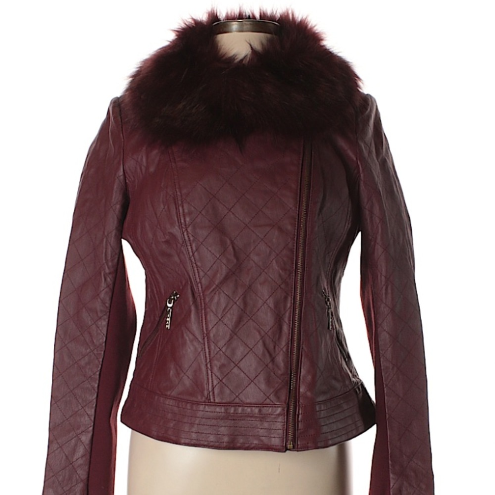 Iman Burgundy 100% Leather Coat